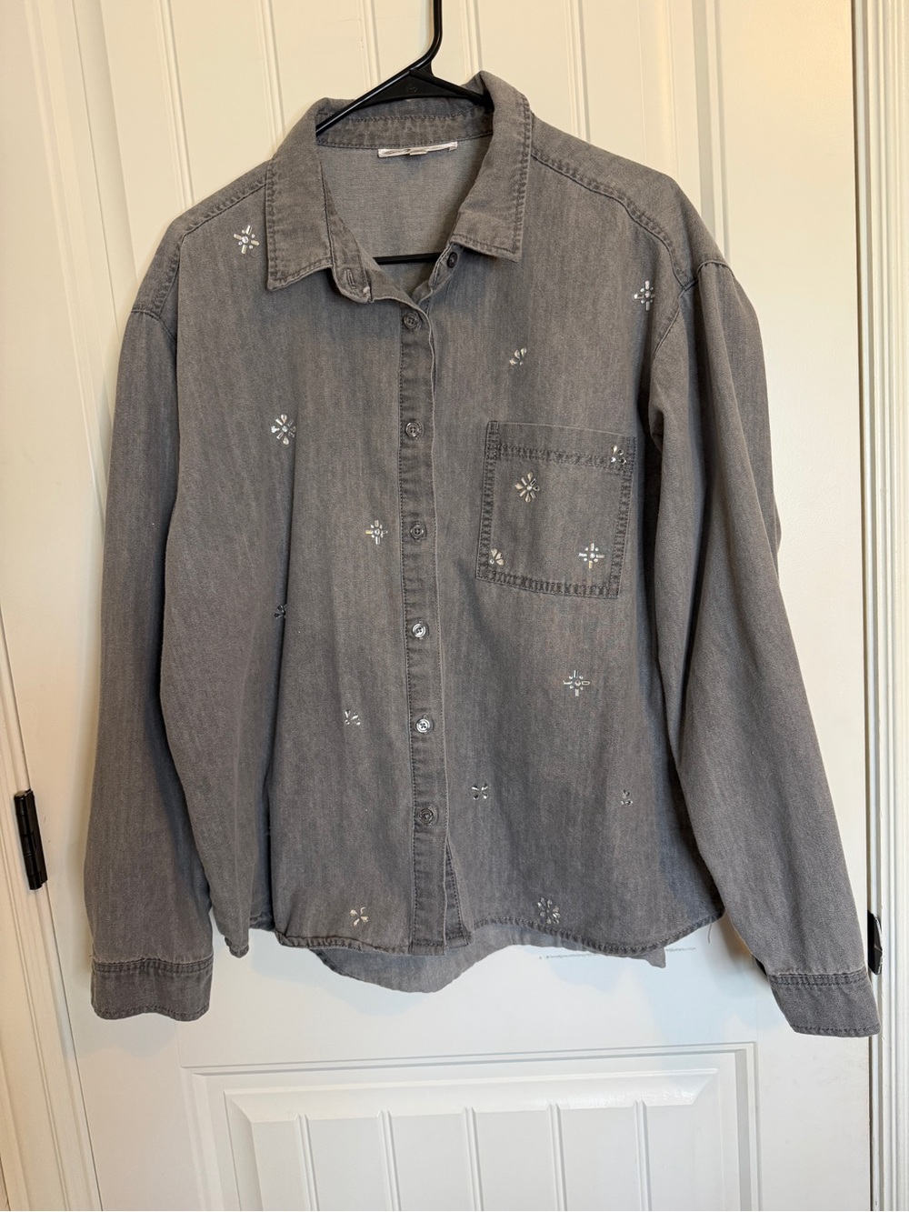 Seven Gray Embroidered Button-Up Shirt